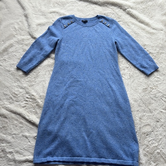 Talbots Cotton Blue Kitty Tweed Shift Sweater Dress Small Petite - Picture 2 of 12